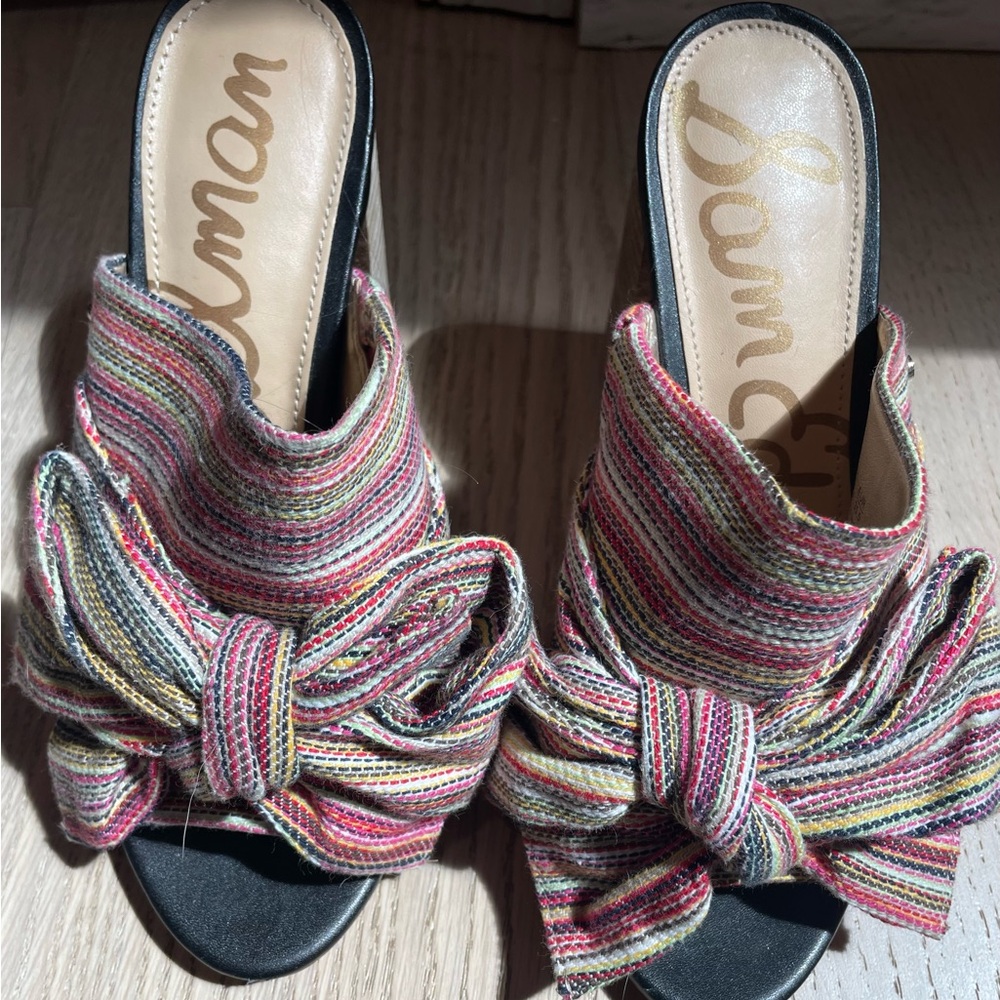 Sam Edelman Multicolor Mules with Striped Bow Detail